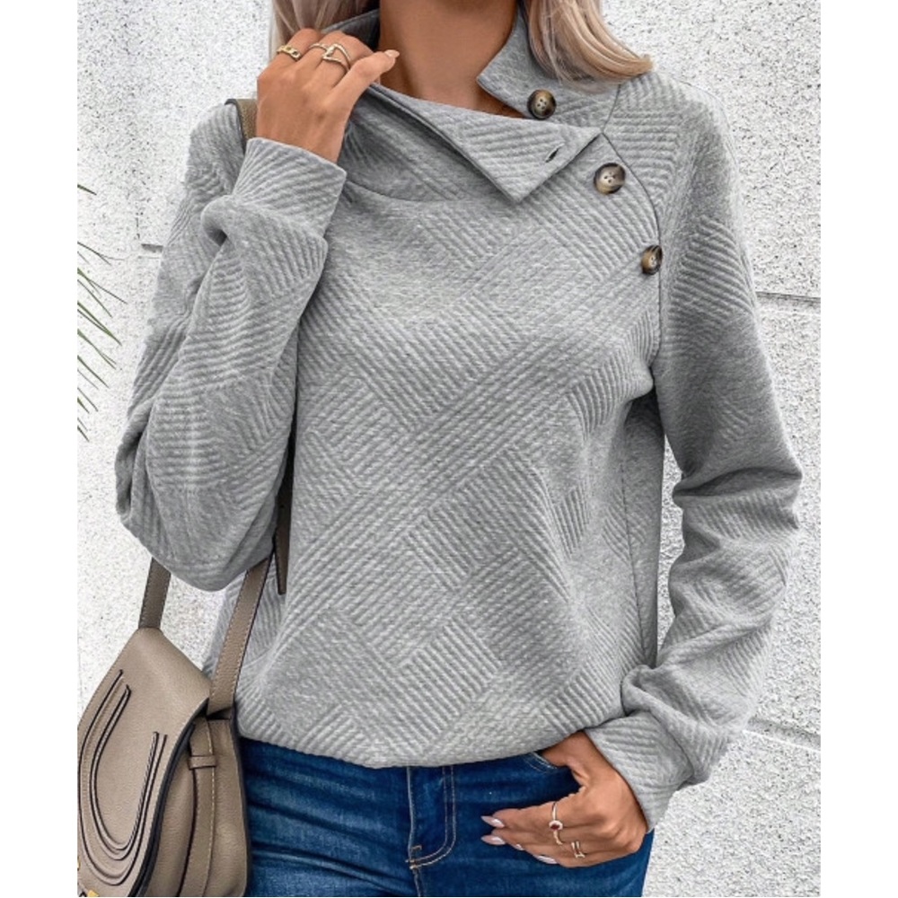 Grey button neck sweatshirt